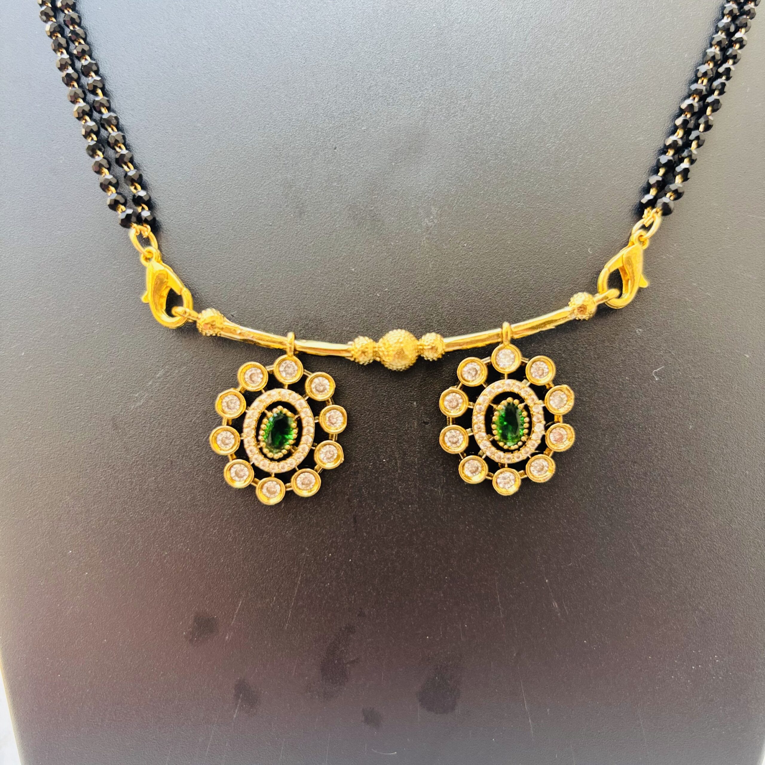 Small Ad Stone Green and White Mangalsutra - Image 2